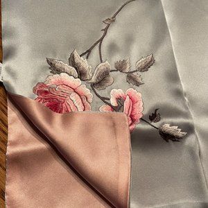 Silk Embroidered Chinese Scarf, Qichen "Back to Silk", 70 x14" Size
